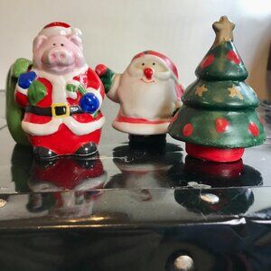 Ceramic Christmas Whimsical Holiday Salt & Pepper Shakers Two Sets Pre-Owned